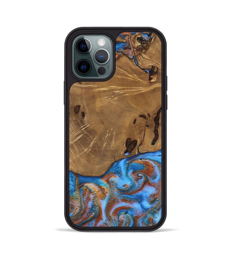 iPhone 12 Pro Wood Phone Case - Turner (Teal & Gold, 807971)