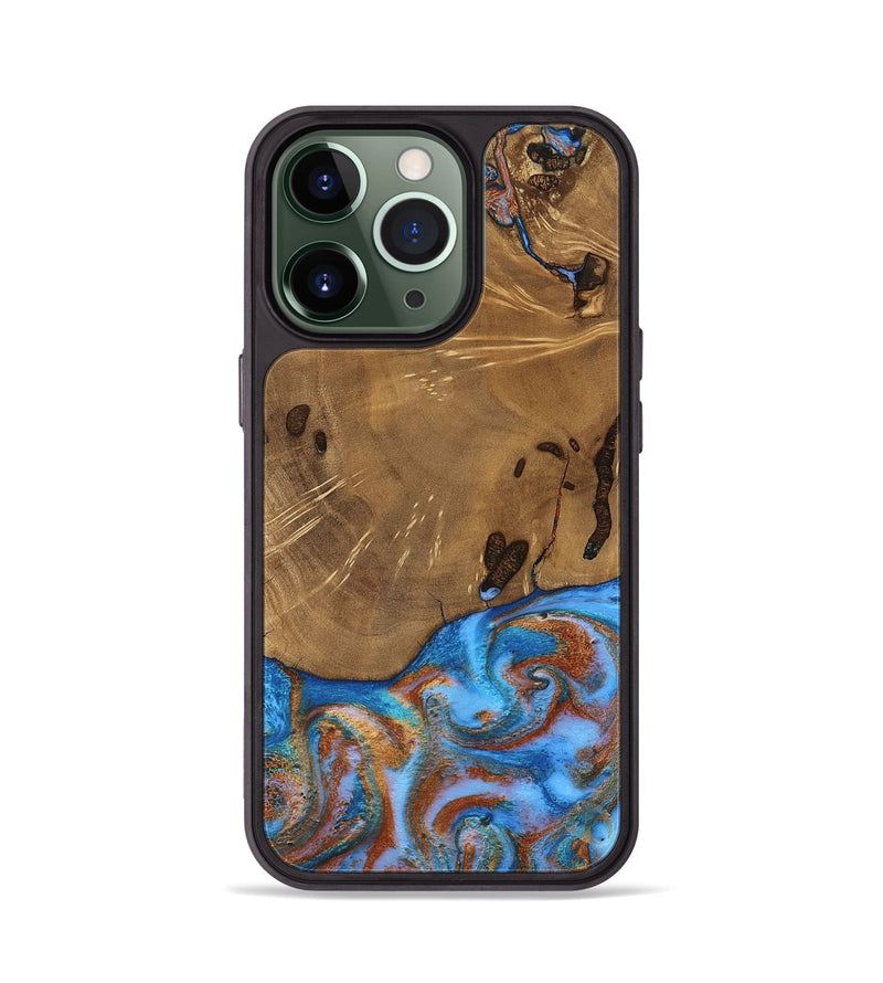 iPhone 13 Pro Wood Phone Case - Turner (Teal & Gold, 807971)