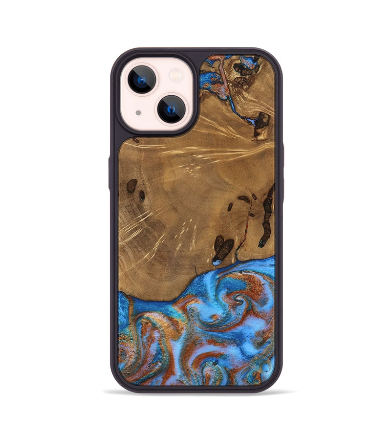 iPhone 14 Wood Phone Case - Turner (Teal & Gold, 807971)