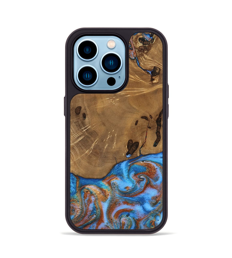 iPhone 14 Pro Wood Phone Case - Turner (Teal & Gold, 807971)