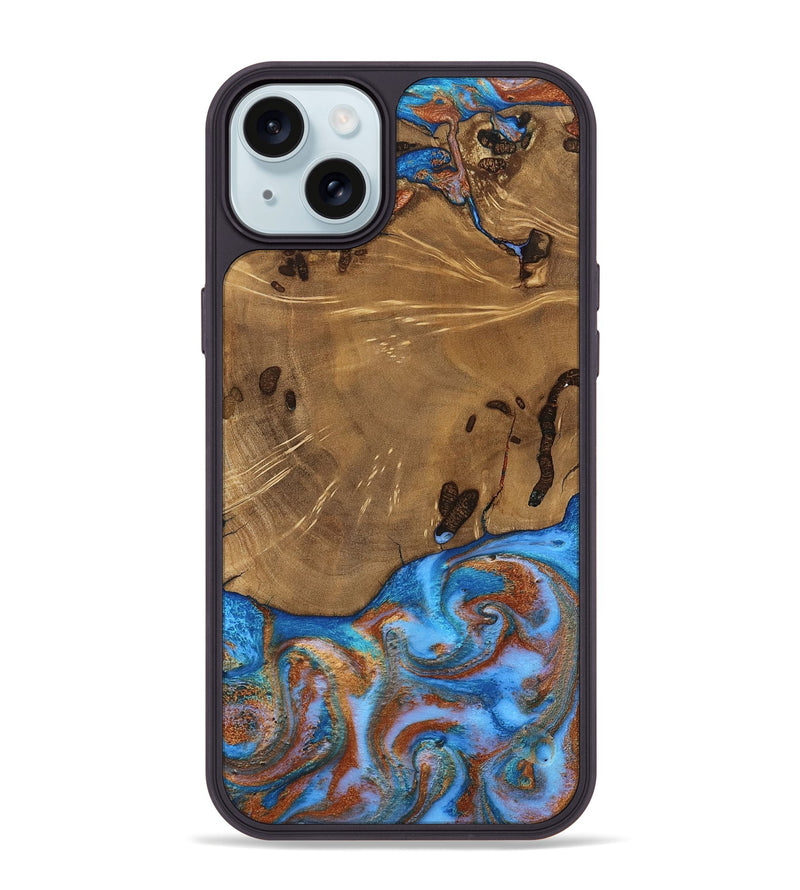 iPhone 15 Plus Wood Phone Case - Turner (Teal & Gold, 807971)