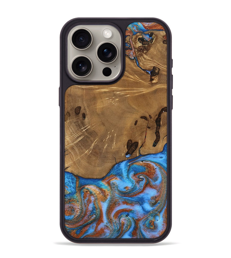 iPhone 15 Pro Max Wood Phone Case - Turner (Teal & Gold, 807971)