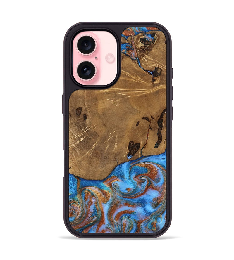 iPhone 16 Wood Phone Case - Turner (Teal & Gold, 807971)