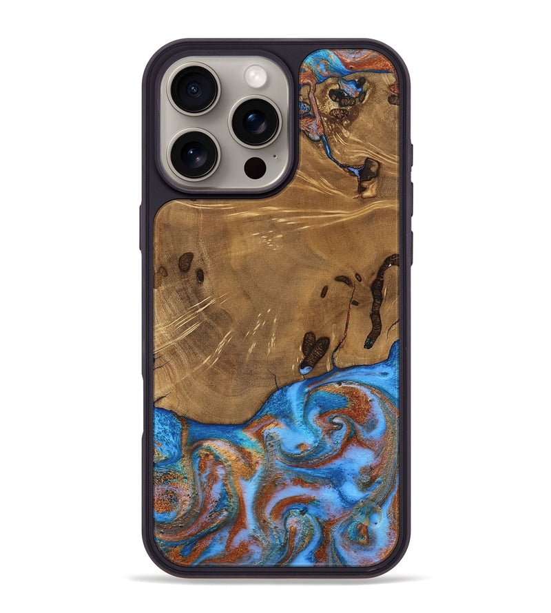 iPhone 16 Pro Max Wood Phone Case - Turner (Teal & Gold, 807971)