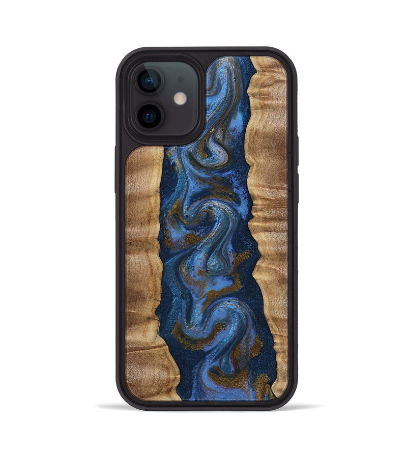 iPhone 12 Wood Phone Case - Greta (Teal & Gold, 807983)