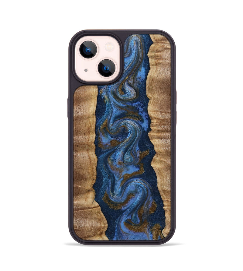 iPhone 14 Wood Phone Case - Greta (Teal & Gold, 807983)