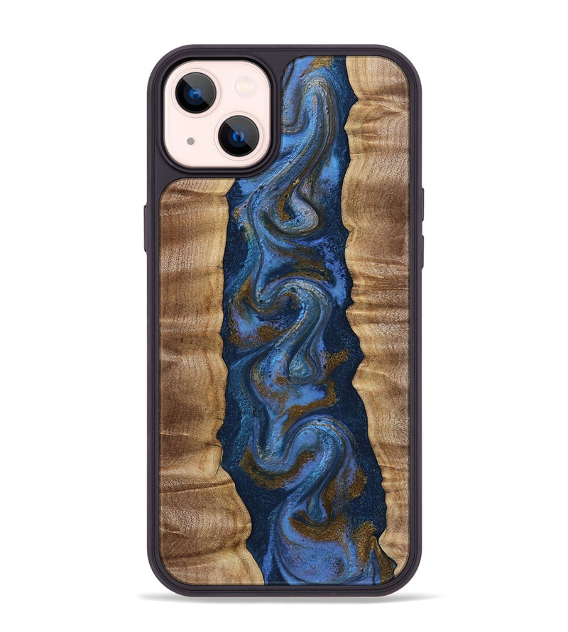iPhone 14 Plus Wood Phone Case - Greta (Teal & Gold, 807983)