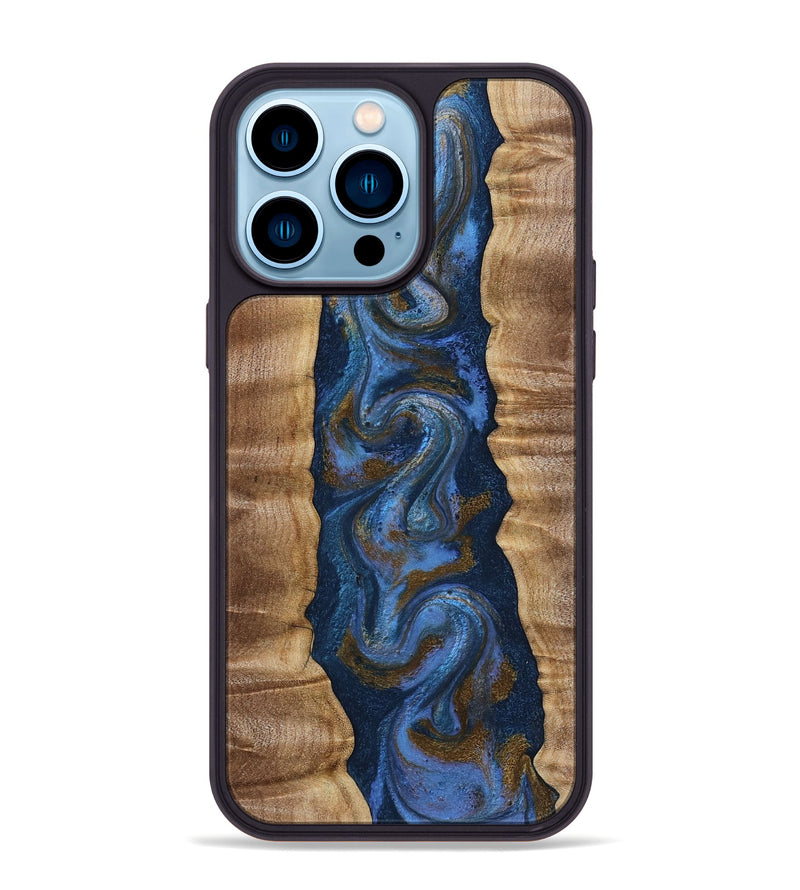 iPhone 14 Pro Max Wood Phone Case - Greta (Teal & Gold, 807983)