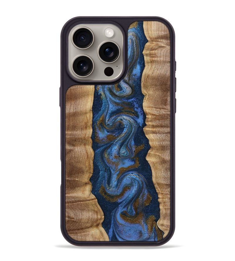 iPhone 16 Pro Max Wood Phone Case - Greta (Teal & Gold, 807983)