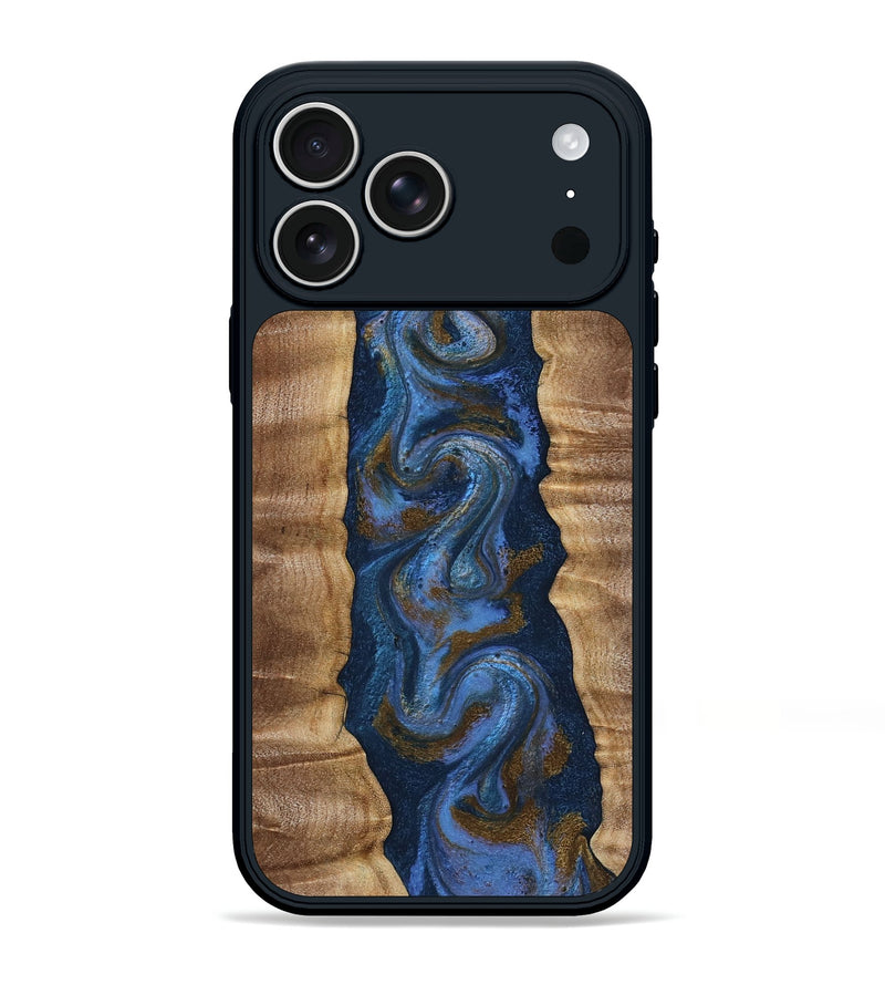 iPhone 17 Pro Max Wood Phone Case - Greta (Teal & Gold, 807983)