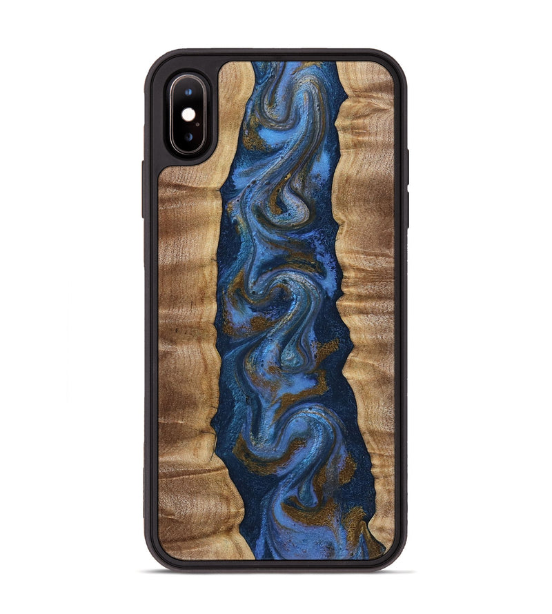 iPhone Xs Max Wood Phone Case - Greta (Teal & Gold, 807983)
