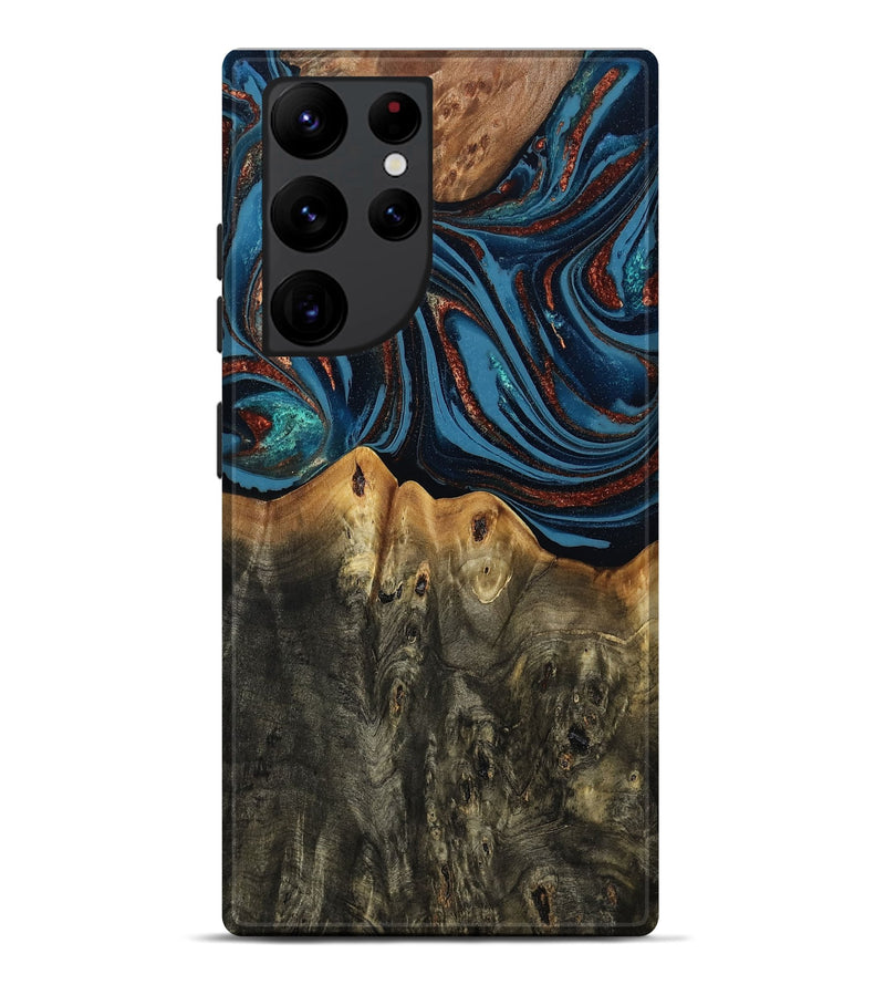 Galaxy S22 Ultra Wood Live Edge Phone Case - Karin (Teal & Gold, 808007)