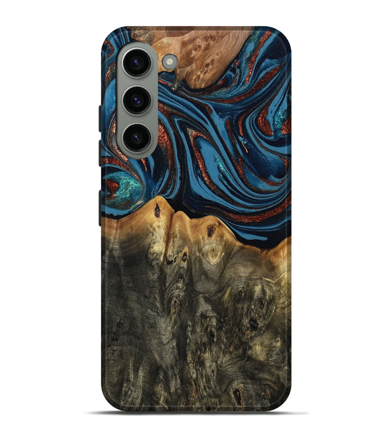 Galaxy S23 Plus Wood Live Edge Phone Case - Karin (Teal & Gold, 808007)