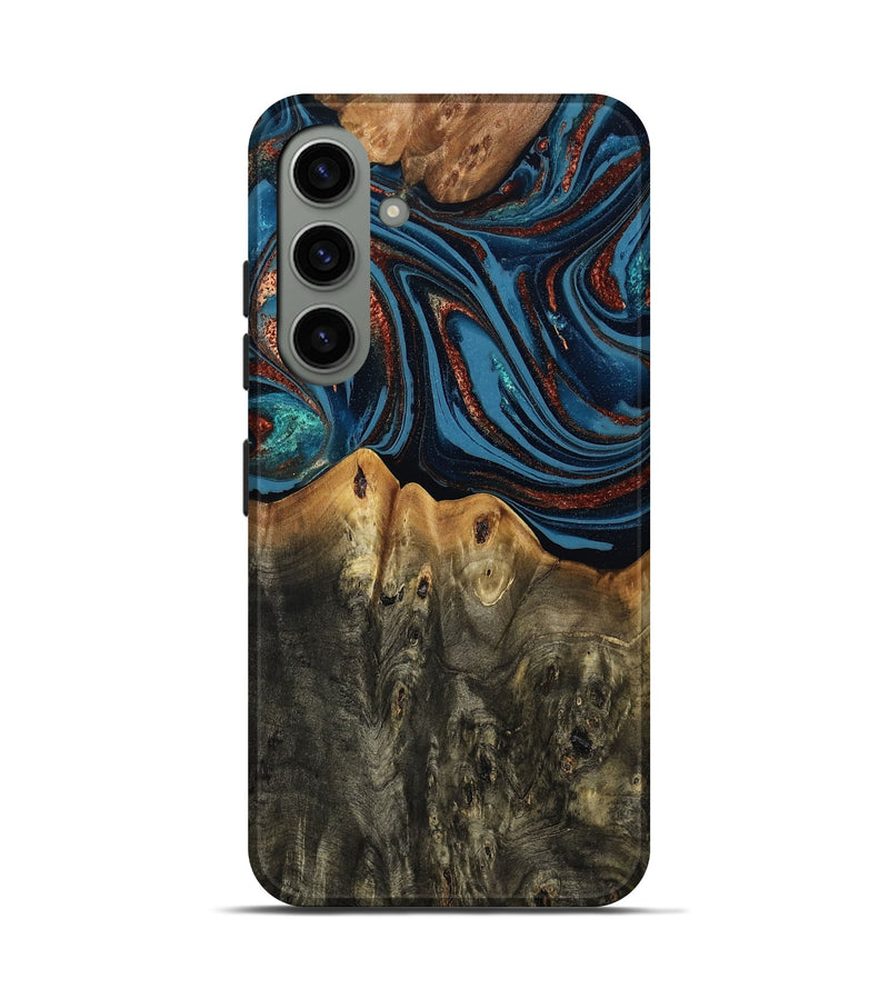 Galaxy S24 Wood Live Edge Phone Case - Karin (Teal & Gold, 808007)