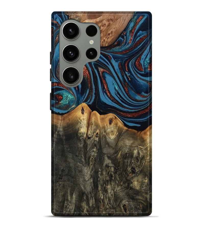 Galaxy S24 Ultra Wood Live Edge Phone Case - Karin (Teal & Gold, 808007)