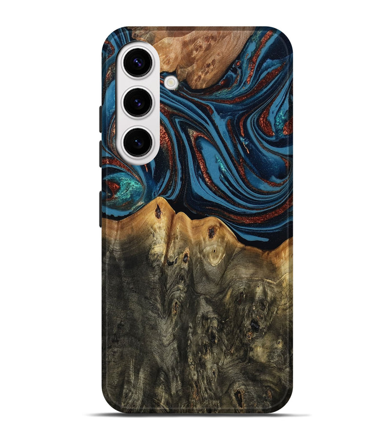 Galaxy S25 Plus Wood Live Edge Phone Case - Karin (Teal & Gold, 808007)