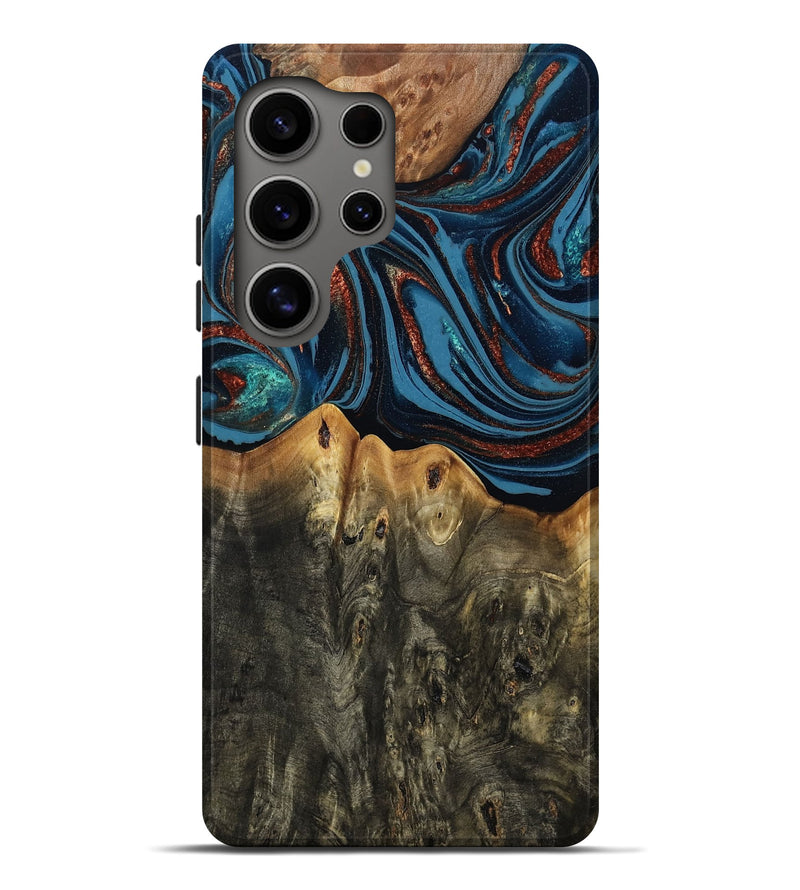 Galaxy S25 Ultra Wood Live Edge Phone Case - Karin (Teal & Gold, 808007)