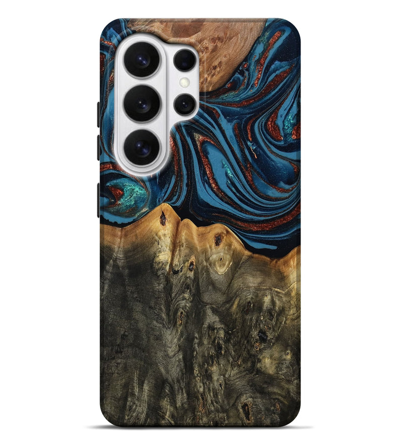 Galaxy S26 Ultra Wood Live Edge Phone Case - Karin (Teal & Gold, 808007)