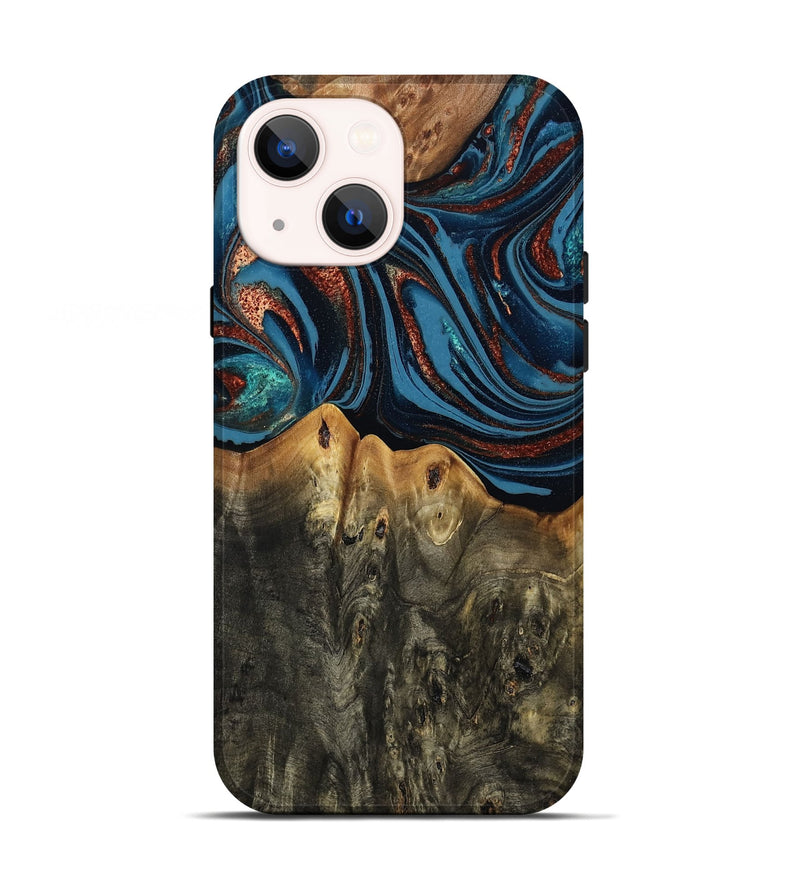 iPhone 13 Wood Live Edge Phone Case - Karin (Teal & Gold, 808007)