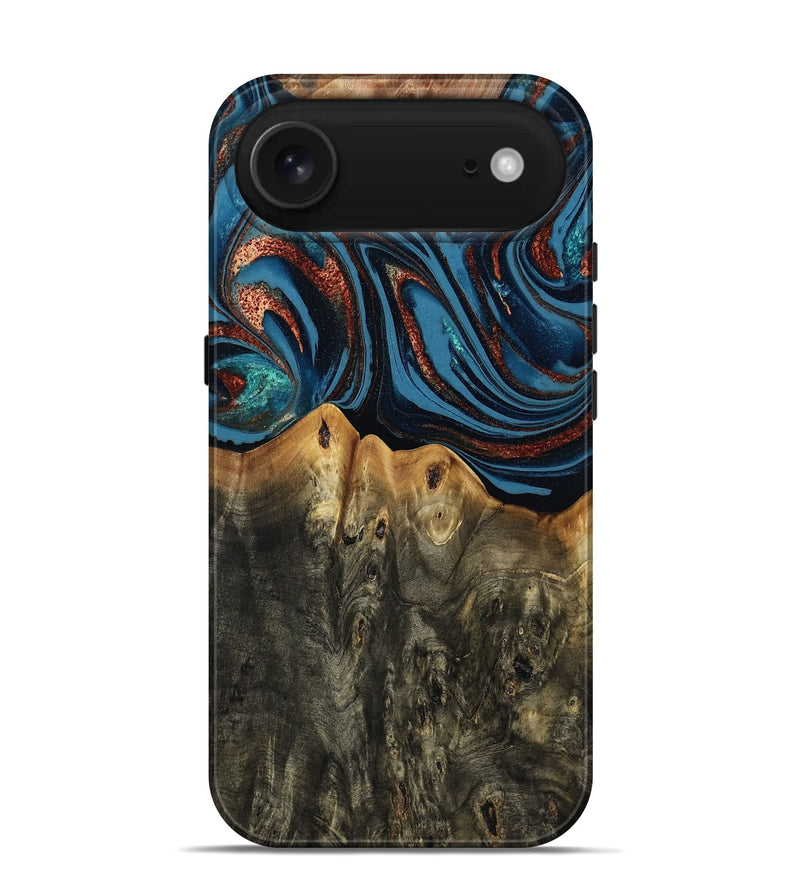 iPhone 17 Air Wood Live Edge Phone Case - Karin (Teal & Gold, 808007)