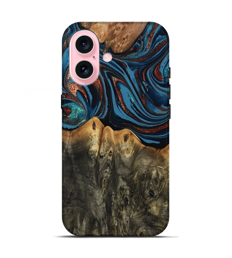 iPhone 17 Wood Live Edge Phone Case - Karin (Teal & Gold, 808007)