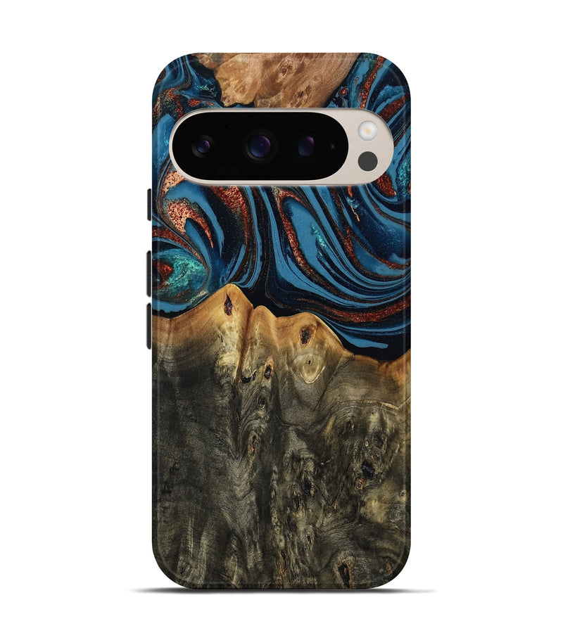 Pixel 10 Wood Live Edge Phone Case - Karin (Teal & Gold, 808007)