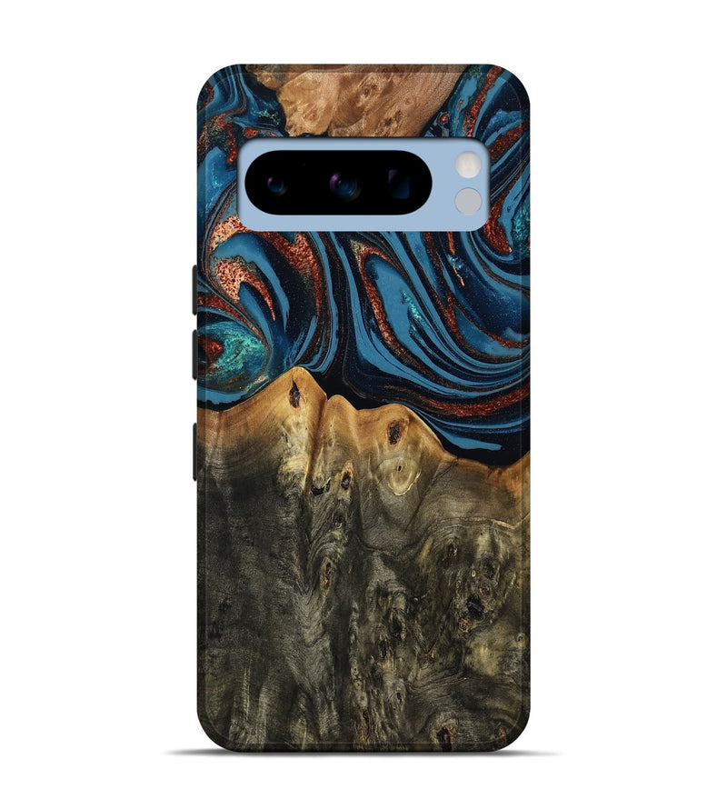 Pixel 8 Pro Wood Live Edge Phone Case - Karin (Teal & Gold, 808007)