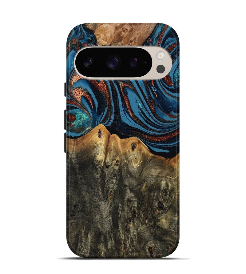 Pixel 9 Wood Live Edge Phone Case - Karin (Teal & Gold, 808007)