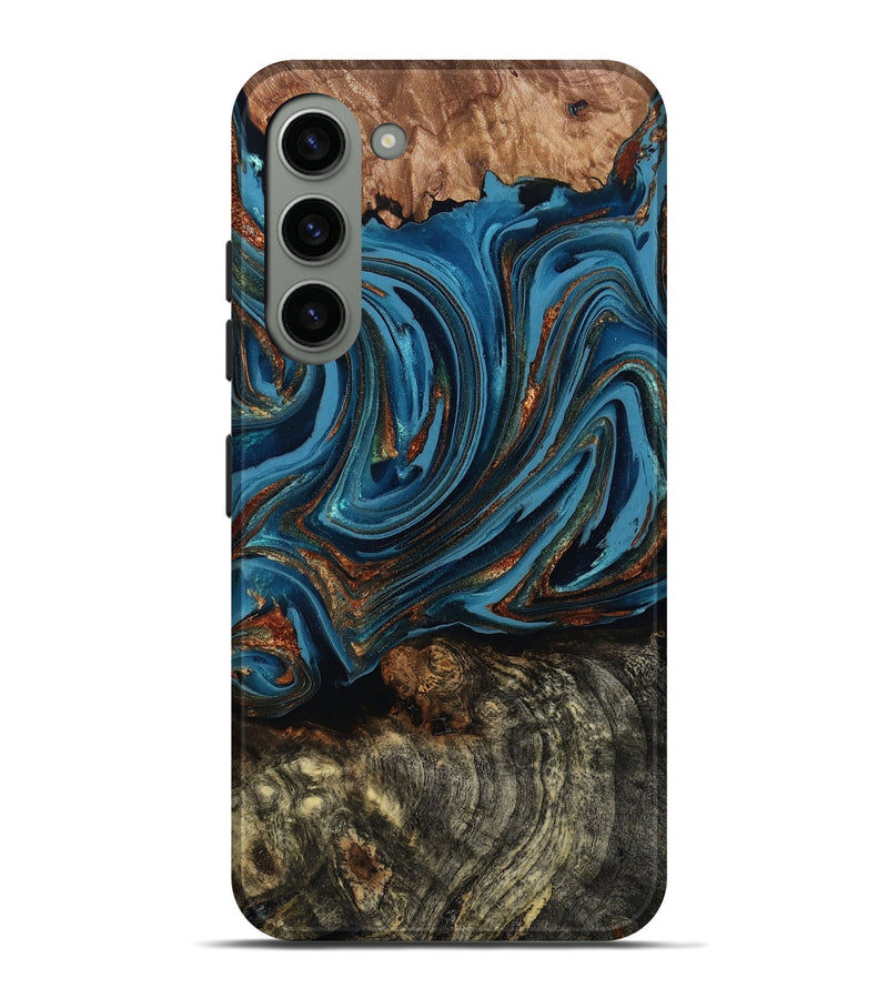 Galaxy S23 Plus Wood Live Edge Phone Case - Breanne (Teal & Gold, 808021)