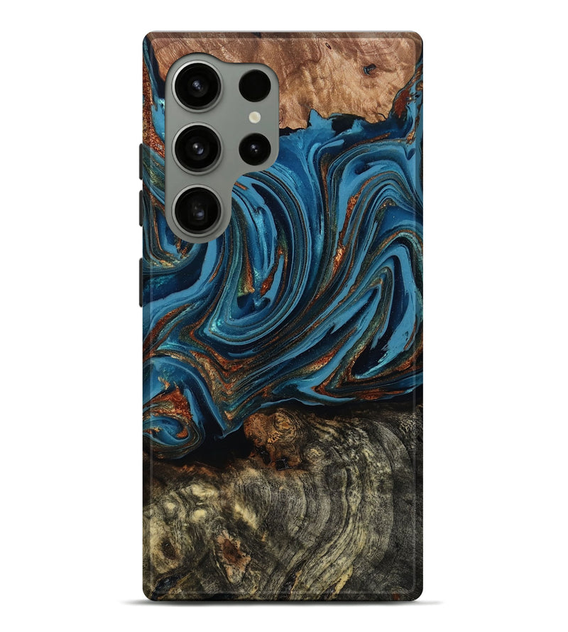 Galaxy S24 Ultra Wood Live Edge Phone Case - Breanne (Teal & Gold, 808021)