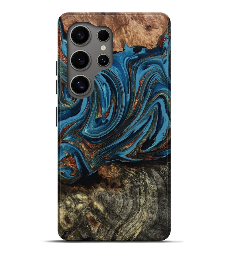 Galaxy S25 Ultra Wood Live Edge Phone Case - Breanne (Teal & Gold, 808021)