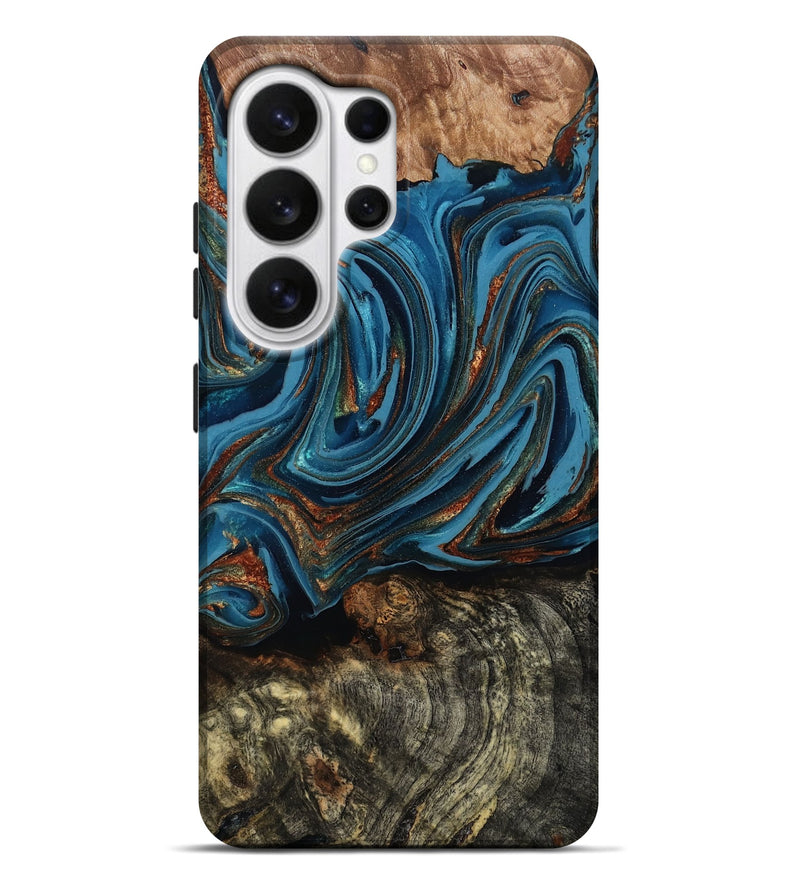 Galaxy S26 Ultra Wood Live Edge Phone Case - Breanne (Teal & Gold, 808021)