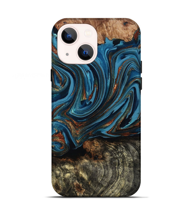 iPhone 13 Wood Live Edge Phone Case - Breanne (Teal & Gold, 808021)