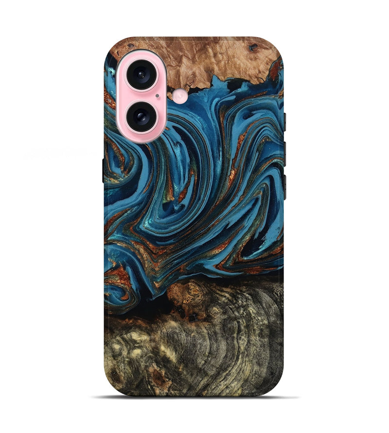 iPhone 17 Wood Live Edge Phone Case - Breanne (Teal & Gold, 808021)