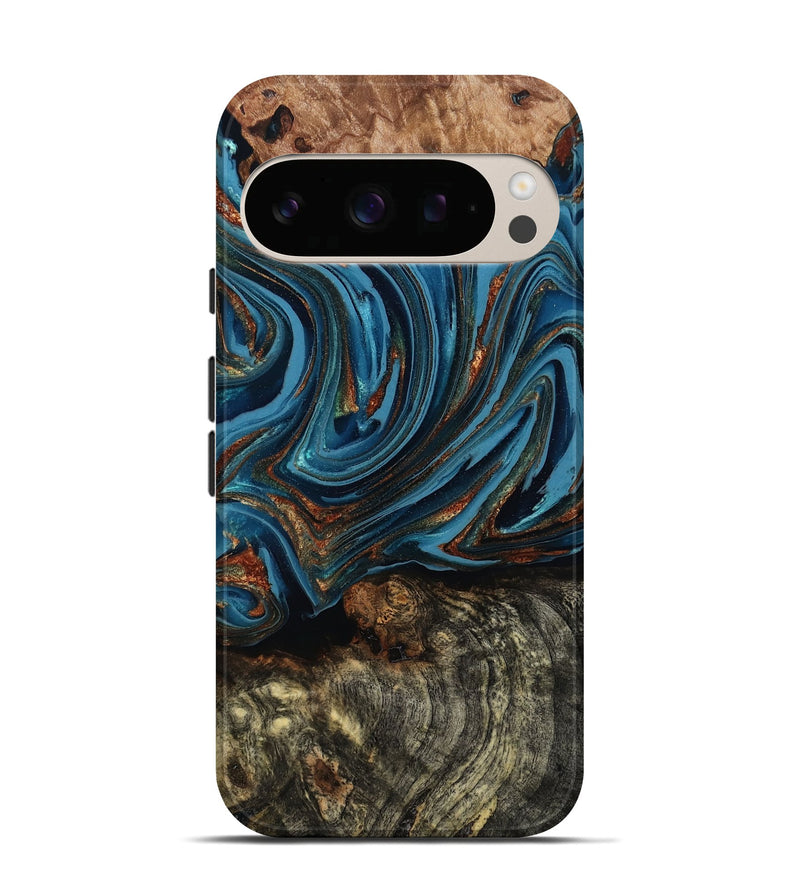 Pixel 10 Pro Wood Live Edge Phone Case - Breanne (Teal & Gold, 808021)