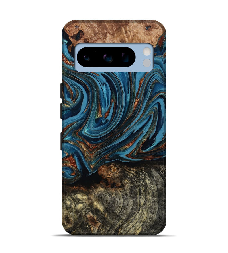 Pixel 8 Pro Wood Live Edge Phone Case - Breanne (Teal & Gold, 808021)