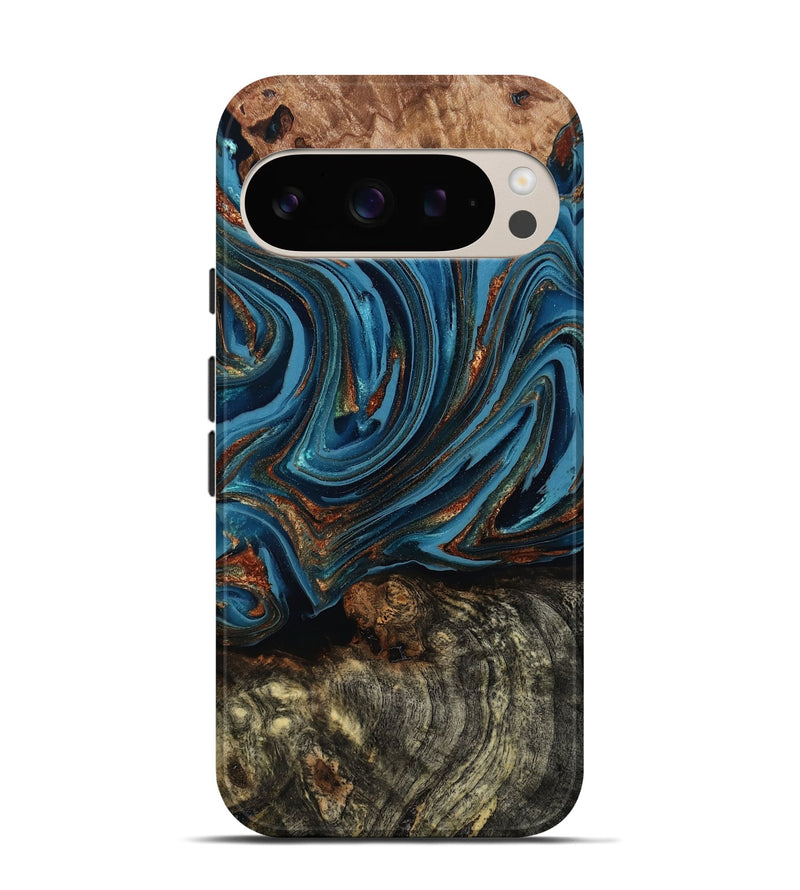 Pixel 9 Wood Live Edge Phone Case - Breanne (Teal & Gold, 808021)