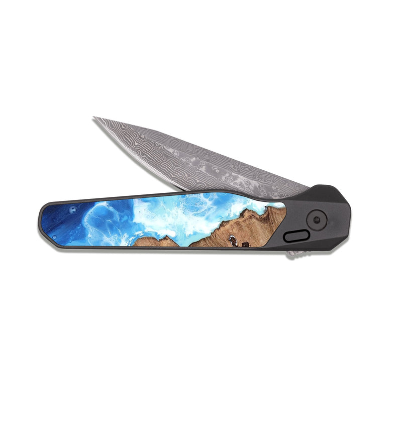 EDC Dark Damascus Wood Pocket Knife - Rishi (Coastal, 808084)