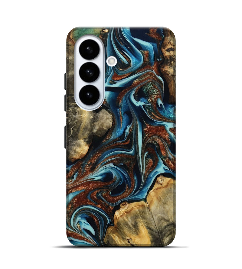 Galaxy S26 Wood Live Edge Phone Case - Merrill (Teal & Gold, 808307)