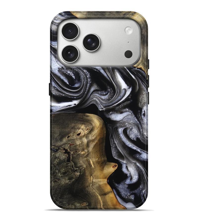 iPhone 17 Pro Max Wood Live Edge Phone Case - Rosanne (Black & White, 808309)