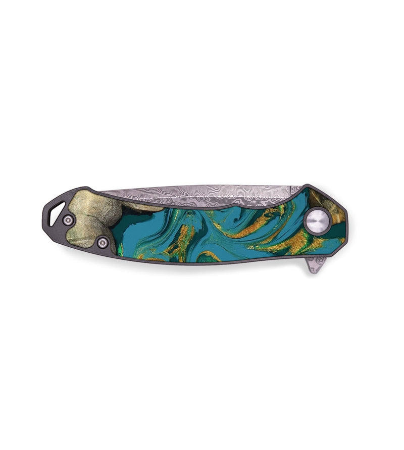 EDC Wood Pocket Knife - Jamila (Teal & Gold, 808356)