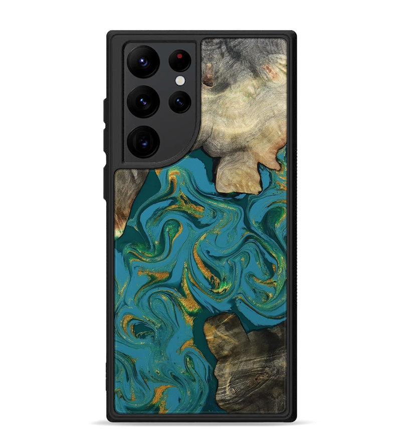 Galaxy S22 Ultra Wood Phone Case - Jamila (Teal & Gold, 808356)