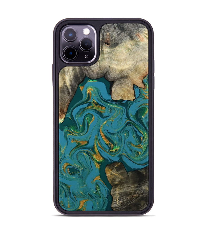 iPhone 11 Pro Max Wood Phone Case - Jamila (Teal & Gold, 808356)