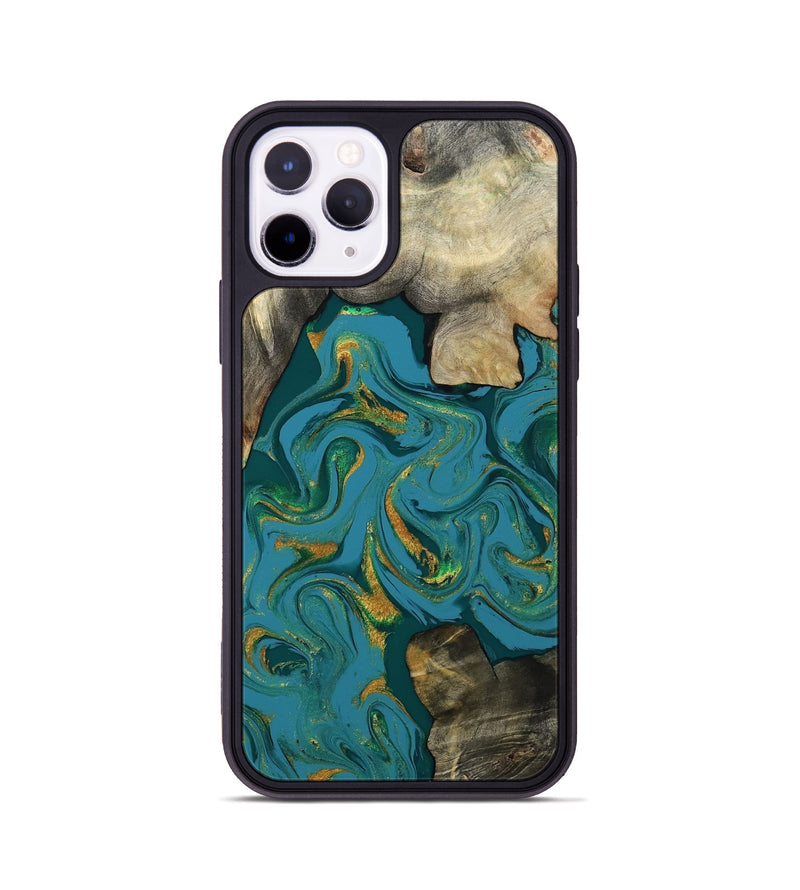 iPhone 11 Pro Wood Phone Case - Jamila (Teal & Gold, 808356)
