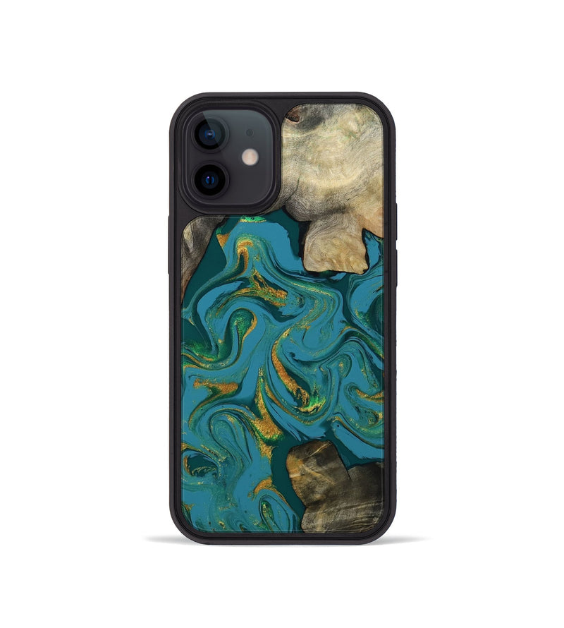 iPhone 12 mini Wood Phone Case - Jamila (Teal & Gold, 808356)