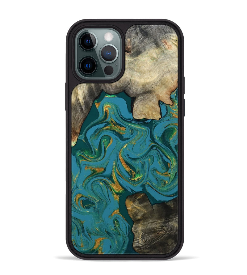iPhone 12 Pro Max Wood Phone Case - Jamila (Teal & Gold, 808356)