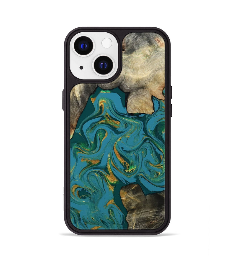 iPhone 13 Wood Phone Case - Jamila (Teal & Gold, 808356)