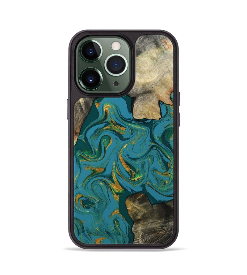iPhone 13 Pro Wood Phone Case - Jamila (Teal & Gold, 808356)