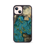 iPhone 14 Wood Phone Case - Jamila (Teal & Gold, 808356)