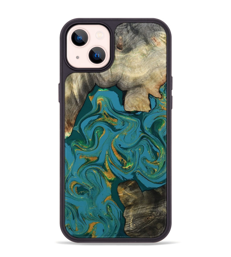 iPhone 14 Plus Wood Phone Case - Jamila (Teal & Gold, 808356)